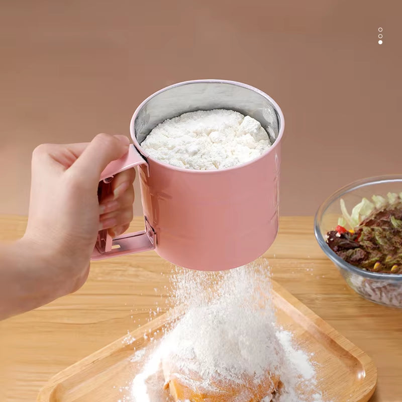Stainless Steel Flour Sieve Handheld Semiautomatic Flour Sieve Hand Pressed Flour Sieve Sugar Sieve Baking Tool Flour Sieve