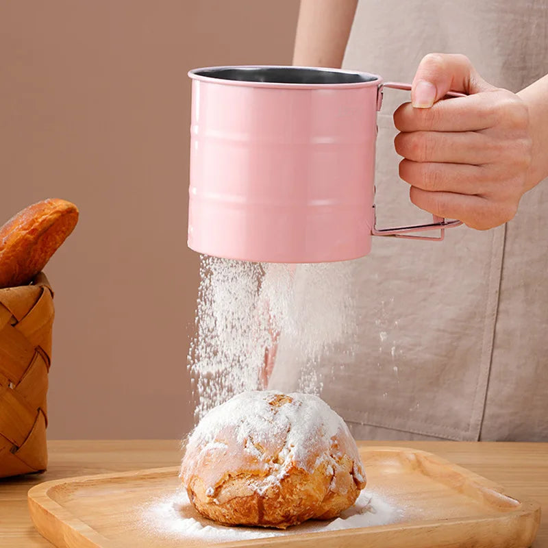 Stainless Steel Flour Sieve Handheld Semiautomatic Flour Sieve Hand Pressed Flour Sieve Sugar Sieve Baking Tool Flour Sieve