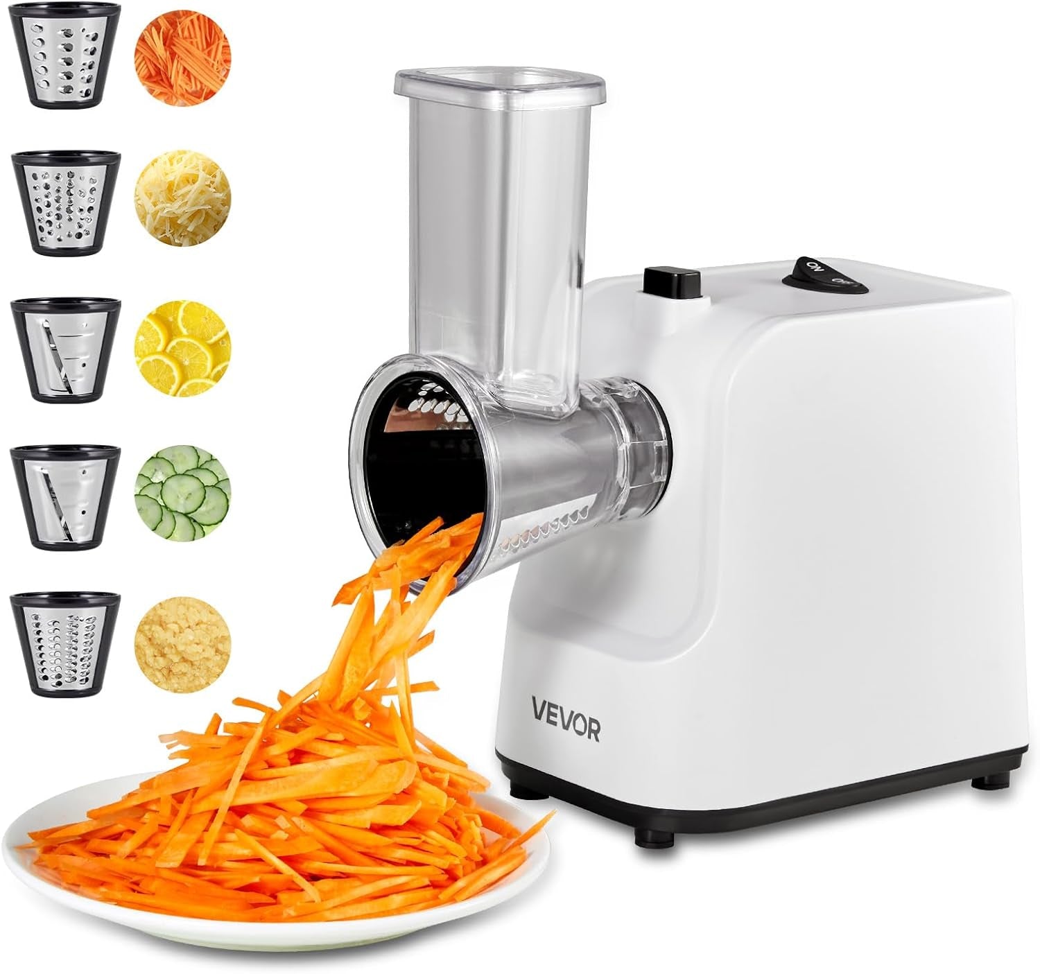 Electric Cheese Grater Salad Maker, 200W Salad Shooter, Electric Vegetable Slicer Shredder Chopper for Fruits with 5 Attachments, Stainless Steel Food Cutter for Vegetables, and Cheeses