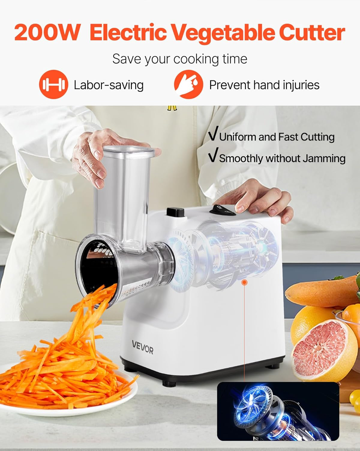 Electric Cheese Grater Salad Maker, 200W Salad Shooter, Electric Vegetable Slicer Shredder Chopper for Fruits with 5 Attachments, Stainless Steel Food Cutter for Vegetables, and Cheeses