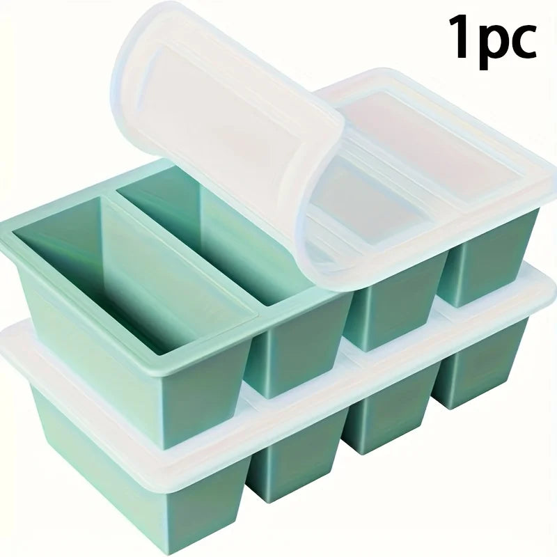 1Pc Silicone Freezer Tray with Lid - Durable Kitchen Storage for Soup, Broth & Sauces - Stackable Food Prep Container