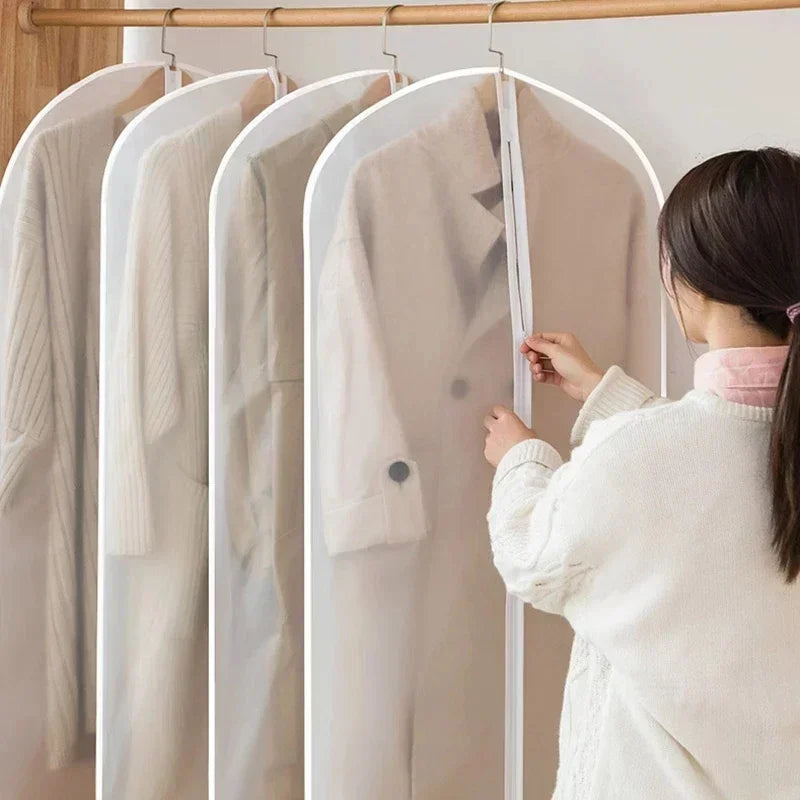 1-5PCS Clothes Hanging Dust Cover Wedding Dress Cover Suit Coat Storage Bag Transparent Fully Enclosed Clothes Cover with Zipper