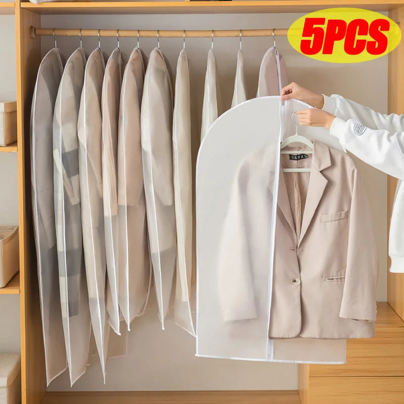 1-5PCS Clothes Hanging Dust Cover Wedding Dress Cover Suit Coat Storage Bag Transparent Fully Enclosed Clothes Cover with Zipper