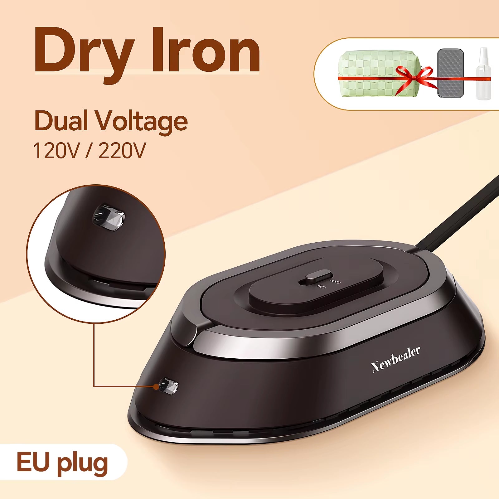 Travel Iron with Dual Voltage 120V/220V Handheld Mini Dry Iron for Clothes No Steam Non-Stick Ceramic Soleplate 30S Fast Heat