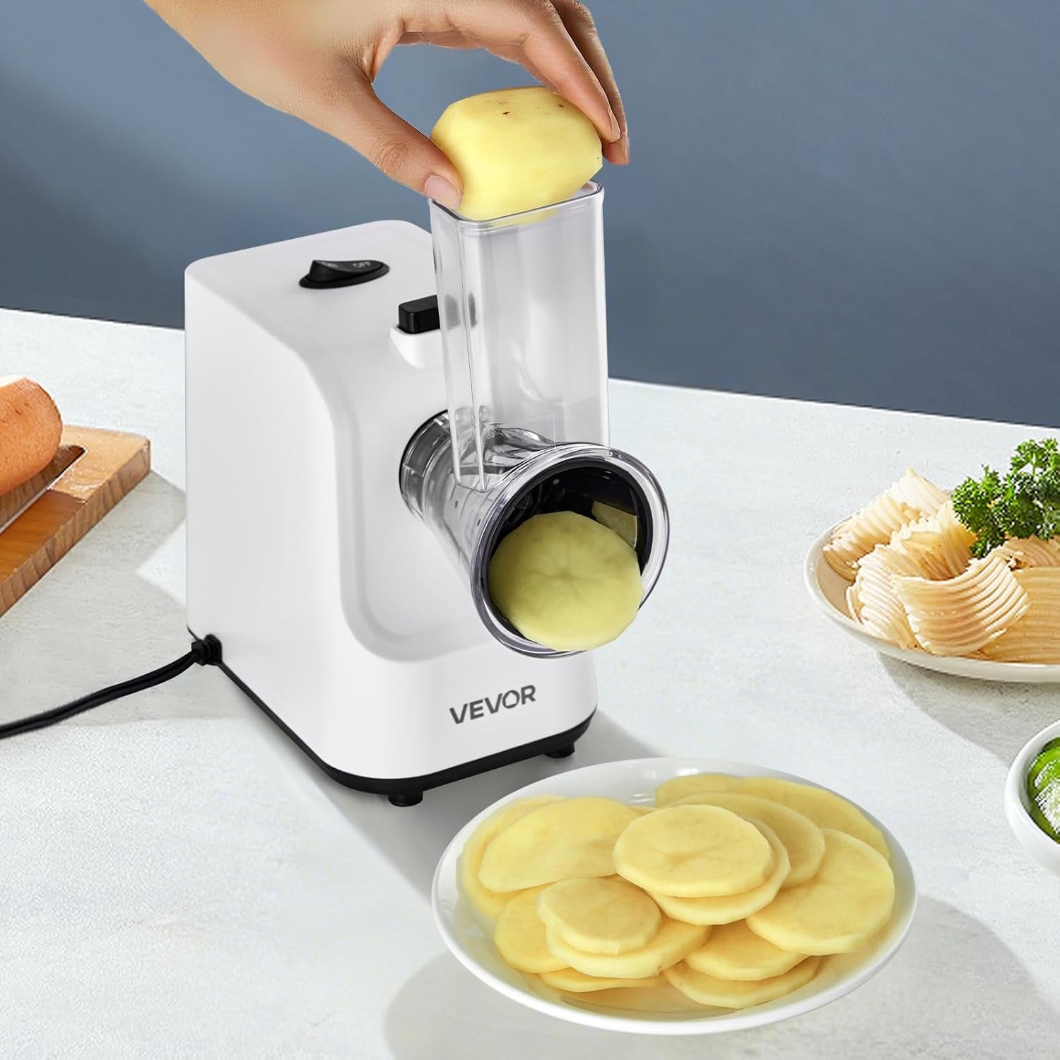 Electric Cheese Grater Salad Maker, 200W Salad Shooter, Electric Vegetable Slicer Shredder Chopper for Fruits with 5 Attachments, Stainless Steel Food Cutter for Vegetables, and Cheeses