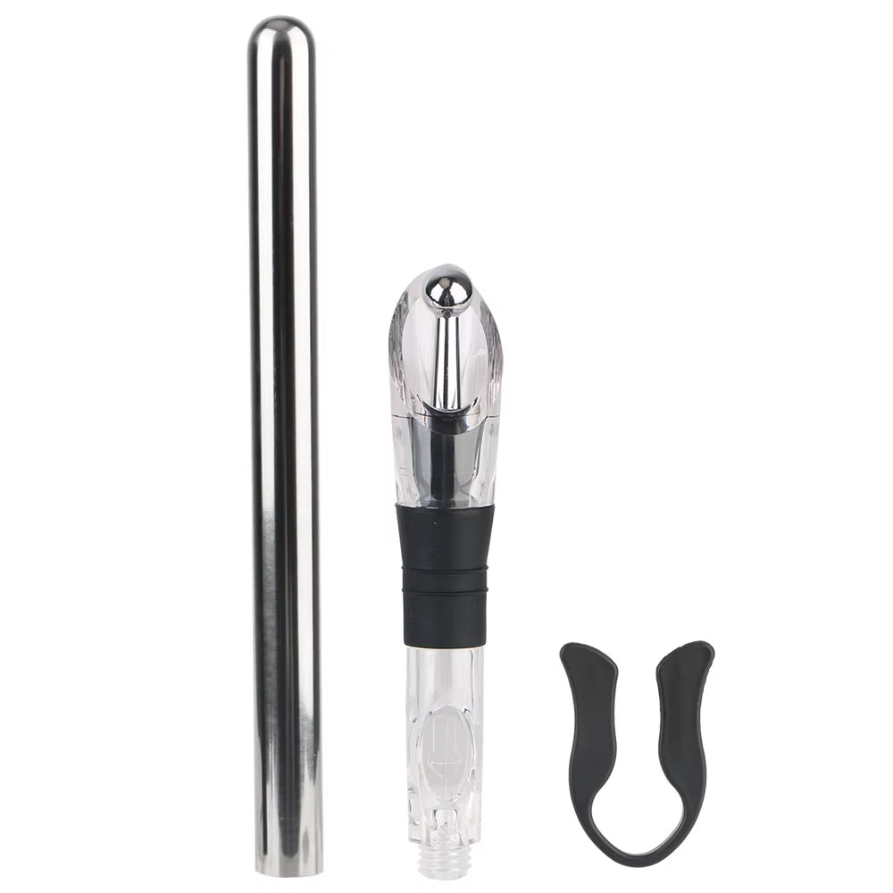 Chill in Style: 4-in-1 Stainless Steel Ice Wine Cooler Set with Pourer, Stopper, and Cutter
