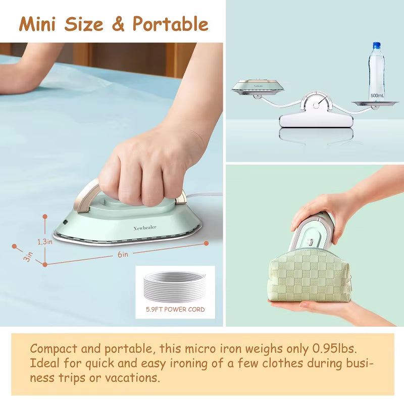 Travel Iron with Dual Voltage 120V/220V Handheld Mini Dry Iron for Clothes No Steam Non-Stick Ceramic Soleplate 30S Fast Heat