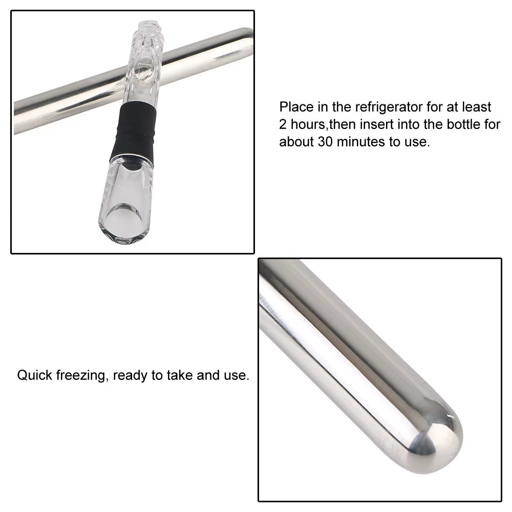 Chill in Style: 4-in-1 Stainless Steel Ice Wine Cooler Set with Pourer, Stopper, and Cutter