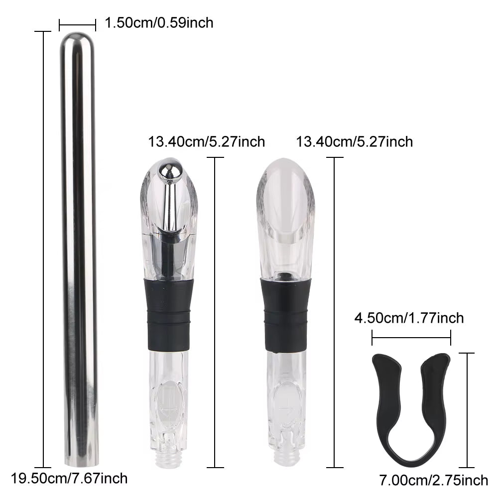 Chill in Style: 4-in-1 Stainless Steel Ice Wine Cooler Set with Pourer, Stopper, and Cutter