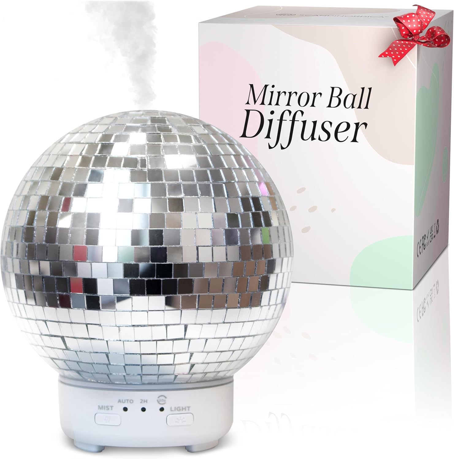 Mirror Ball Diffuser – Reflective Disco Ball Essential Oil Diffuser Spinning with 14 Color-Changing Night Lights | Misting Modes & Timer Modes | Cute Disco Ball Diffuser for Home