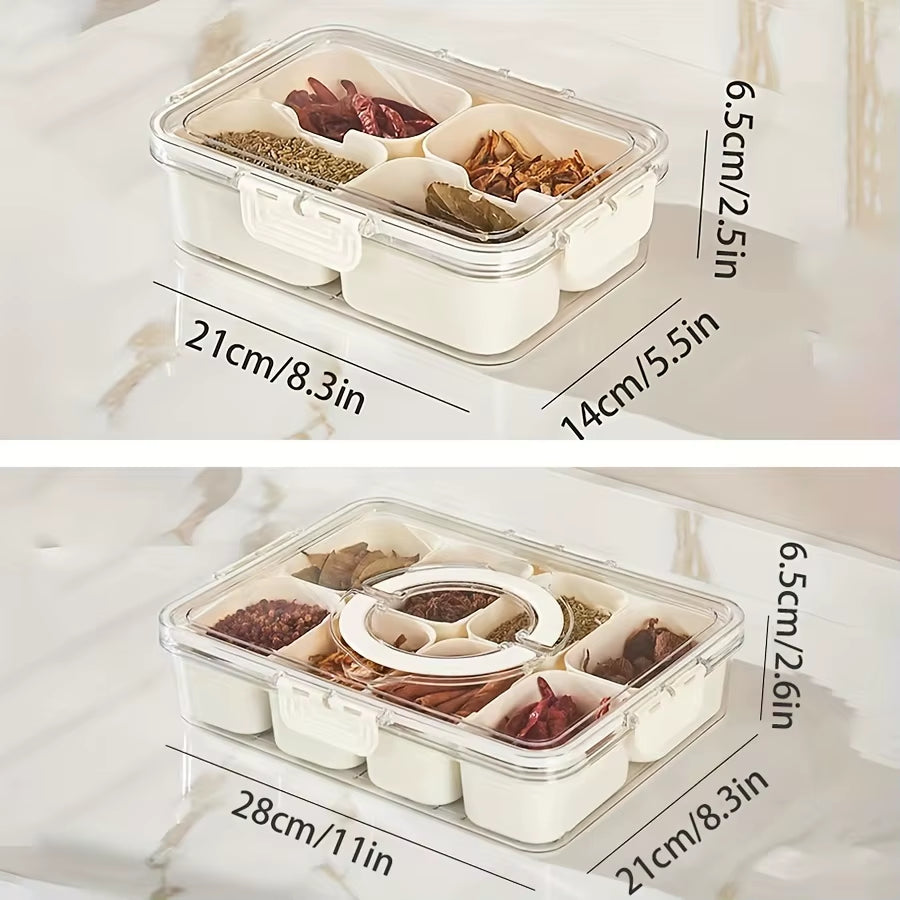 4Grid /8 Grid Snack Box Container, Portable Travel Charcuterie Board with Lid, Refrigerator Food Storage Box, Snack Organizer
