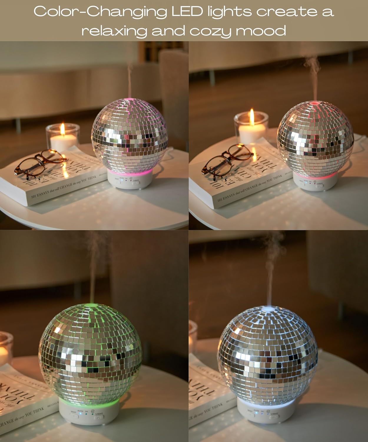 Mirror Ball Diffuser – Reflective Disco Ball Essential Oil Diffuser Spinning with 14 Color-Changing Night Lights | Misting Modes & Timer Modes | Cute Disco Ball Diffuser for Home
