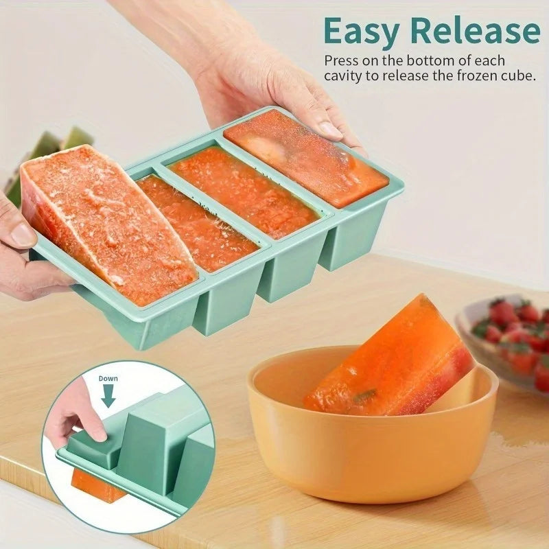 1Pc Silicone Freezer Tray with Lid - Durable Kitchen Storage for Soup, Broth & Sauces - Stackable Food Prep Container