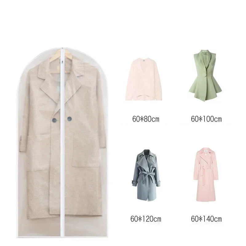 1-5PCS Clothes Hanging Dust Cover Wedding Dress Cover Suit Coat Storage Bag Transparent Fully Enclosed Clothes Cover with Zipper