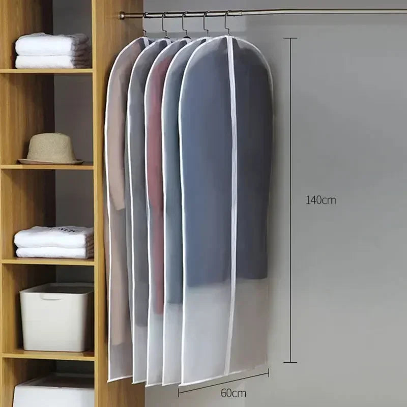 1-5PCS Clothes Hanging Dust Cover Wedding Dress Cover Suit Coat Storage Bag Transparent Fully Enclosed Clothes Cover with Zipper