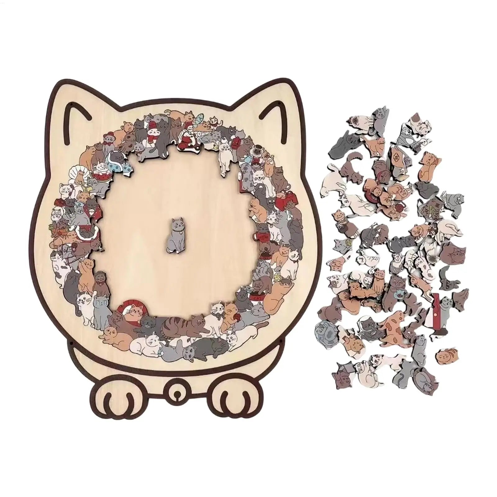 Wooden Animal Shaped Cat Puzzle 135 Pieces Long Lasting Precise Toy Wood Jigsaw Puzzles for Cat Lovers Family Friends Home Decor