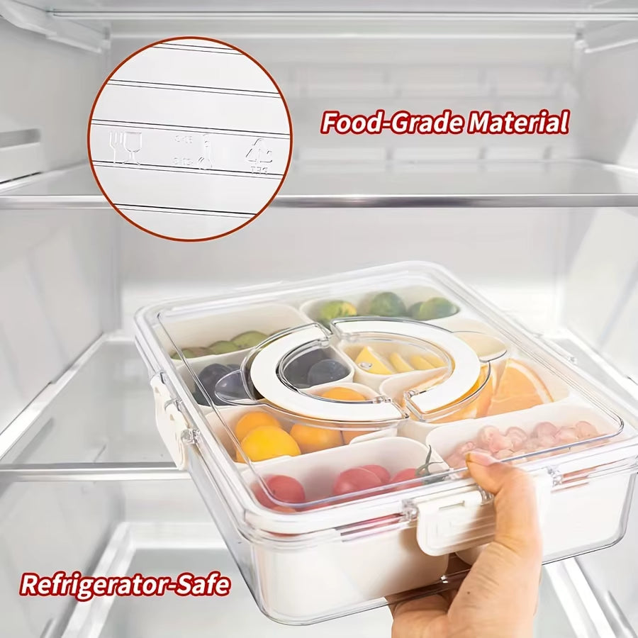 4Grid /8 Grid Snack Box Container, Portable Travel Charcuterie Board with Lid, Refrigerator Food Storage Box, Snack Organizer