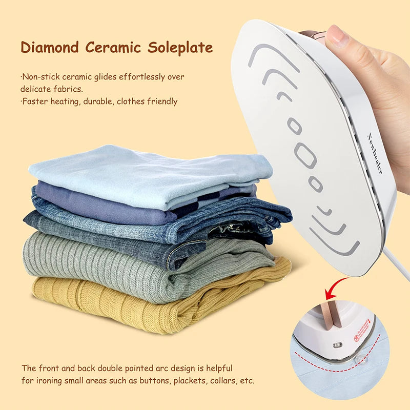 Travel Iron with Dual Voltage 120V/220V Handheld Mini Dry Iron for Clothes No Steam Non-Stick Ceramic Soleplate 30S Fast Heat